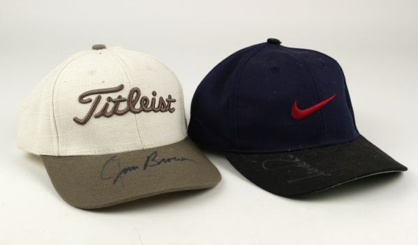 2000s Jim Brown Cleveland Browns & Nick Price Signed Cap - Lot of 2 - JSA 