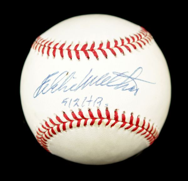1994-2000 Eddie Mathews Milwaukee Braves Single Signed ONL (Coleman) Baseball "512 HRs" - JSA 