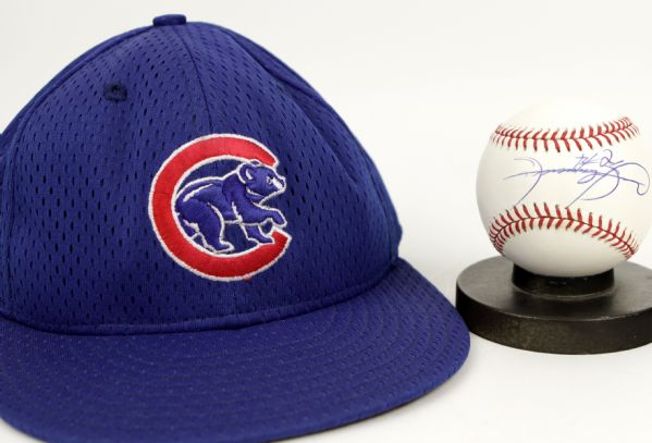 2000s Sammy Sosa Chicago Cubs Game Worn BP Cap & Single-Signed OML (Selig) Baseball - MEARS Auction LOA & JSA 