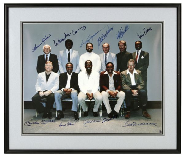 1980s 500 Home Run Club Signed 16" x 20" Photo Display w11 Sigs. Incl. Hank Aaron Mickey Mantle Ted Williams Willie Mays - JSA