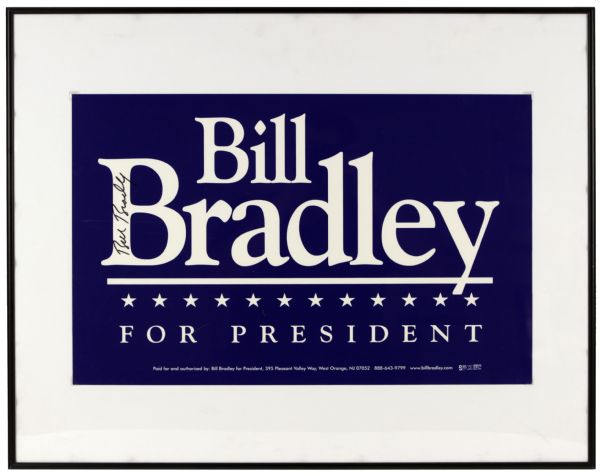 1999-2000 Bill Bradley New York Knicks Signed Bradley For President Campaign Sign Display - JSA 