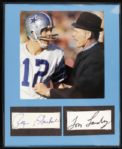 1980s Roger Staubach & Tom Landry Dallas Cowboys Signed Cut Display - JSA 