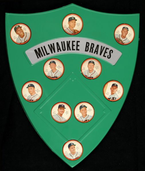 1962 Milwaukee Braves Salada Coins Set of 10 w/ Hank Aaron Eddie Mathews Joe Adcock Joe Torre With Display Slot Case