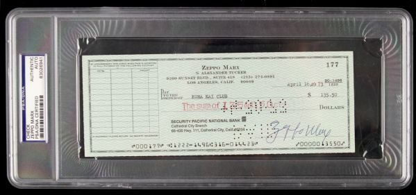 1973 Zeppo Marx Signed Check (PSA/DNA Encapsulated) 