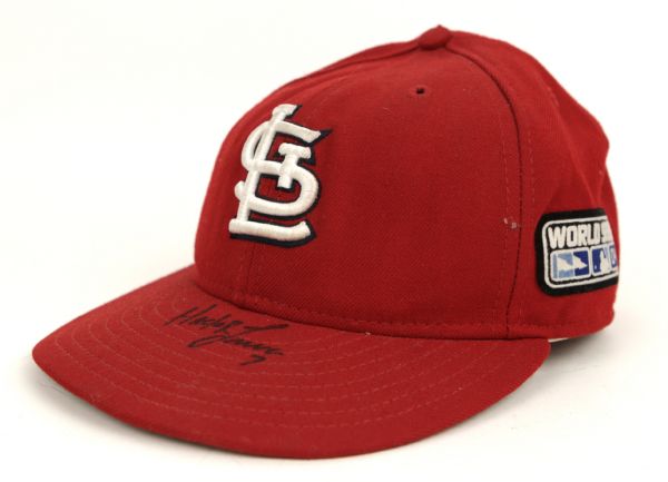 2004 Hector Luna St. Louis Cardinals Game Worn World Series Signed Cap (MEARS Auction LOA) 