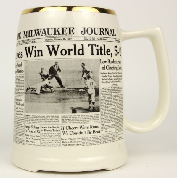 1957 Milwaukee Braves Win World Series 5 1/4" Ceramic Mug 