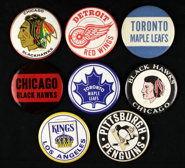 1960s NHL Hockey Pin w/3 Chicago Blackhawks 2 Toronto Maple Leafs Detroit Red Wings Kings Penguins 