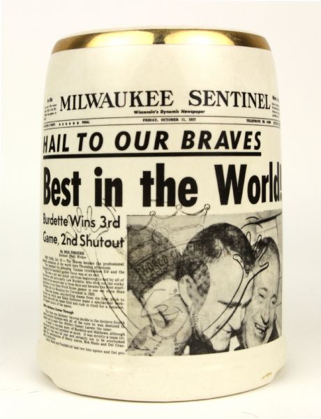 1957 Milwaukee Braves Milwaukee Sentinel Headline 5" Drinking Mug