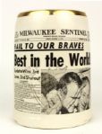 1957 Milwaukee Braves Milwaukee Sentinel Headline 5" Drinking Mug
