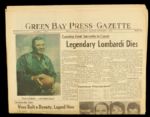 1970 Vince Lombardi Green Bay Packers Green Bay Press Gazette Announcing Coachs Death 