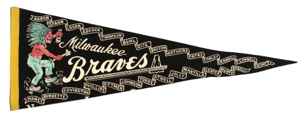 1956 Milwaukee Braves Full Size Scroll Pennant - Rare Style