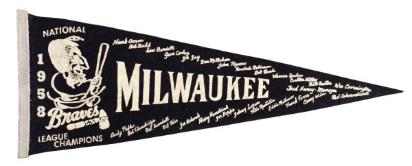1958 Milwaukee Braves National League Champions Pennant With Names Listed - Rarely Offered