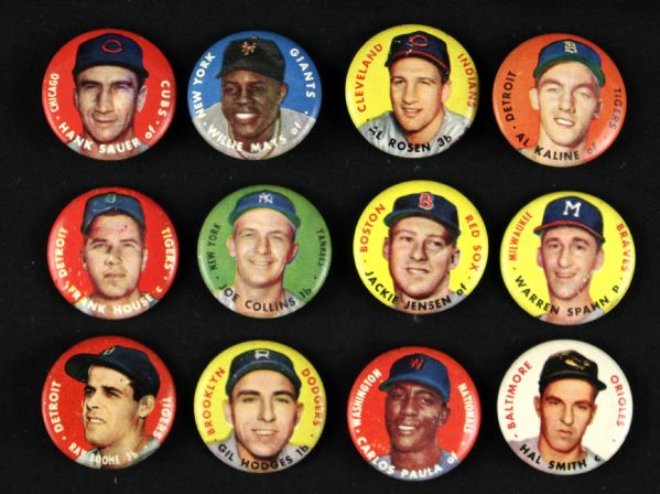 1956 Topps Pins - Lot of 12 w/ Willie Mays Gil Hodges Al Kaline Warren Spahn 