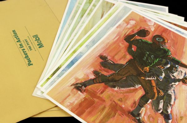 1965-66 Green Bay Packers Mobil Oil Posters - Lot of 8 (11" x 14") Incl. 4 Mailing Envelopes 