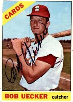 1966 Bob Uecker St. Louis Cardinals Milwaukee Braves Signed Card (MEARS Auction LOA)