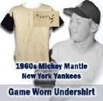 1958-66 Mickey Mantle Game Worn Undershirt Vintage Signed Baseball & Store Model Cap (MEARS Auction LOA)