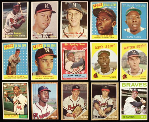 1953-65 Milwaukee Braves Card Collection - 170 Total w/Hank Aaron Eddie Mathews Warren Spahn UPDATED DESCRIPTION 