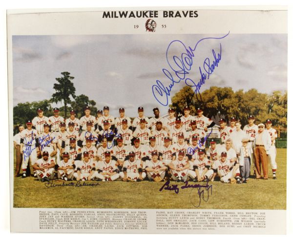 1955 Milwaukee Braves Multi Signed 8" x 10" Photo (MEARS Auction LOA)