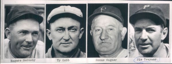 1900s-30s Rogers Hornsby Ty Cobb Honus Wagner Pie Traynor "Boston Herald Archives" Original 3" x 7.5" Photo (Boston Herald Hologram/MEARS LOA)