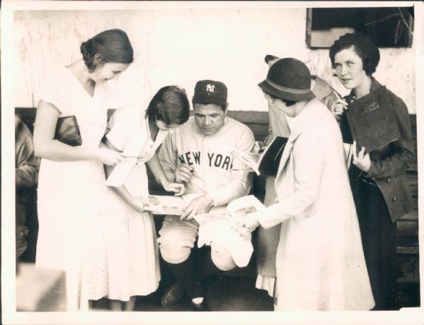 1926 Babe Ruth Signing For Female Fans New York Yankees "Boston Herald Archives" Original 6.5" x 8.5" Photo (Boston Herald Hologram/MEARS LOA)