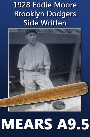 1928 Eddie Moore Brooklyn Dodgers H&B Louisville Slugger Professional Model Game Used Bat - Side Written Moore 1928 (MEARS A9.5)