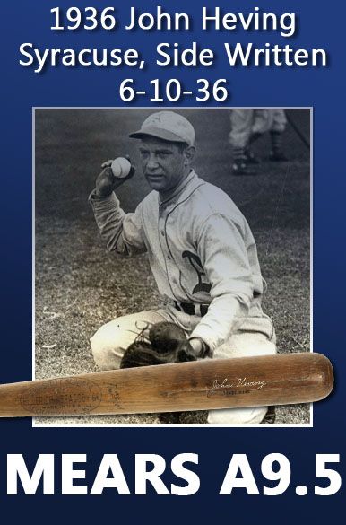 1936 John Heving Syracuse H&B Louisville Slugger Professional Model Game Used Bat - Side Written John Heving 6-10-36 (MEARS A9.5)