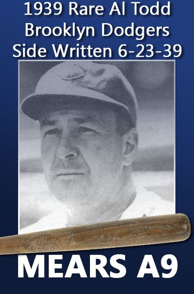 1939 Al Todd Brooklyn Dodgers H&B Louisville Slugger Professional Model Game Bat - Side Written 6-23-39 (MEARS A9)
