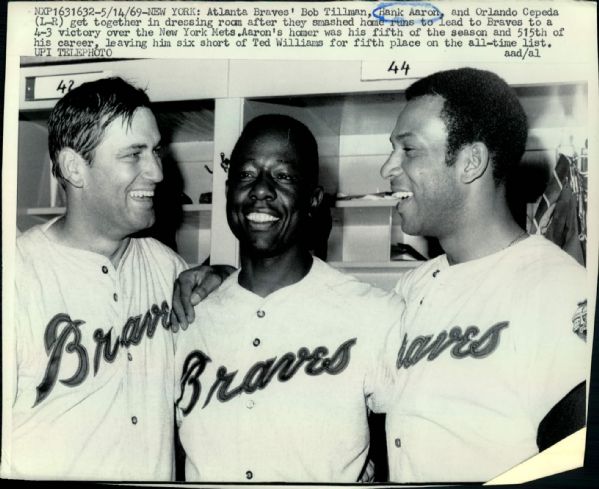 1969 Hank Aaron Orlando Cepeda Bob Tillman Atlanta Braves "Boston Herald Collection Archives" Original 8" x 10" Photo (Boston Herald Archives Hologram/MEARS Photo LOA)