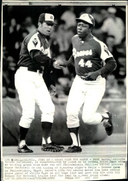 1972 Hank Aaron Grand Slam Home Run Atlanta Braves "Boston Herald Collection Archives" Original 7.5" x 10" Photo (BH Hologram/MEARS LOA)