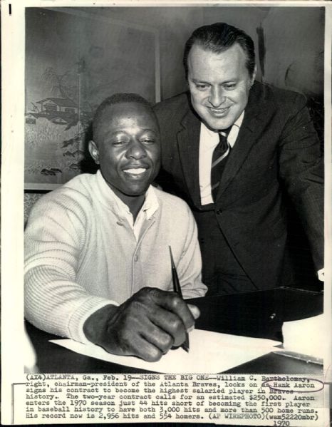 1970 Hank Aaron William Bartholomay Atlanta Braves "Boston Herald Collection Archives" Original 7.5" x 10" Photo (BH Hologram/MEARS LOA)