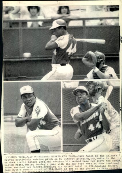 1973 Hank Aaron HR 696 Atlanta Braves "Boston Herald Collection Archives" Original 7" x 10" Photo (BH Hologram/MEARS LOA)