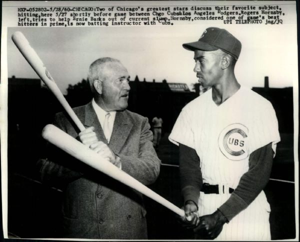 1960 Rogers Hornsby Ernie Banks Chicago Cubs "TSN Collection Archives" Original 7" x 8.5" Photo (Sporting News Collection Hologram/MEARS LOA)