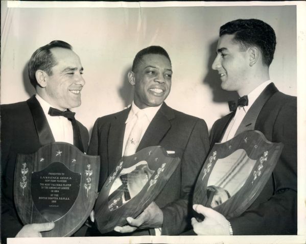 1955 Willie Mays Yogi Berra Johnny Antonelli "Boston Herald Collection Archives" Original 7" x 9" Photo (BH Hologram/MEARS LOA)