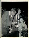 1947 Babe Ruth Signing Baseball for Young Fan at Shibe Park "Boston Herald Collection Archives" Original 6.5" x 8.5" Photo (BH Hologram/MEARS LOA)