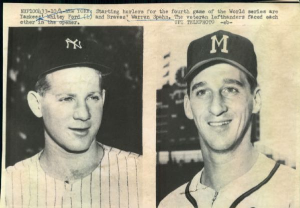 1958 Warren Spahn Whitey Ford Milwaukee Braves NY Yankees "Boston Herald Collection Archives" Original 5.5" x 8" Photo (BH Hologram/MEARS LOA)