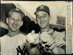 1957 Whitey Ford Warren Spahn NY Yankees Milwaukee Braves "Boston Herald Collection Archives" Original 6.5" x 9" Photo (BH Hologram/MEARS LOA)