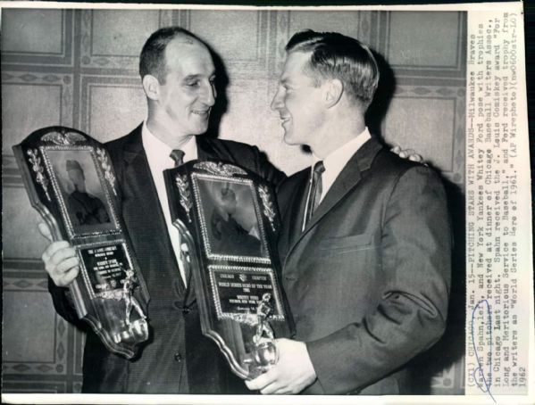 1962 Warren Spahn Whitey Ford Milwaukee Braves NY Yankees "Boston Herald Collection Archives" Original 7" x 9" Photo (BH Hologram/MEARS LOA)