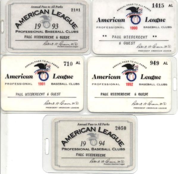 1990-94 American League Season Pass - For Admission To All Games