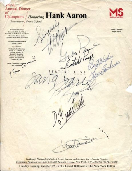 1974 Hank Aaron Banquet Program Signed by Satchel Paige Althea Gibson & Others - JSA 