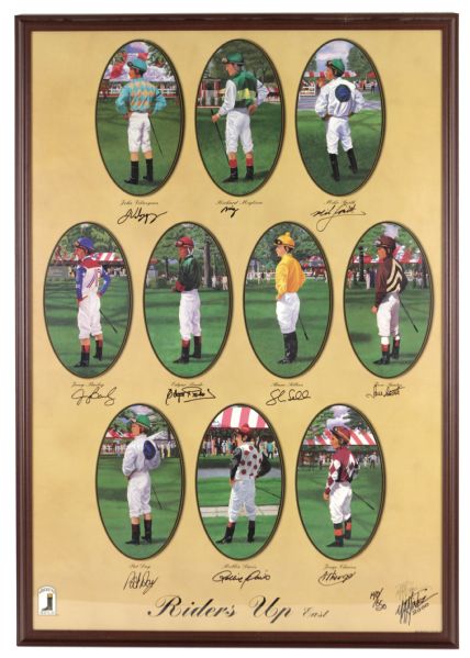 2000 Riders Up 24" x 35" Signed Jockey Signed Print Display - 10 Sigs. Incl. Pat Day & Others - JSA 
