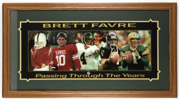 2000s Brett Favre Green Bay Packers Signed Passing Through The Years 44" x 24" Display - Favre Hologram & JSA 