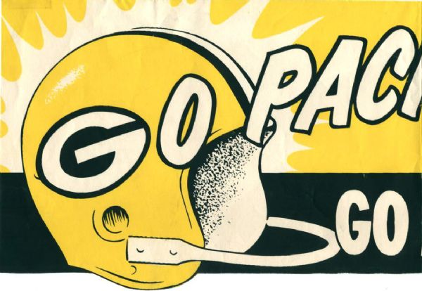 1960s Go Pack Go Go All The Way 7" x 22" Broadside - Rare Green Bay Packers item