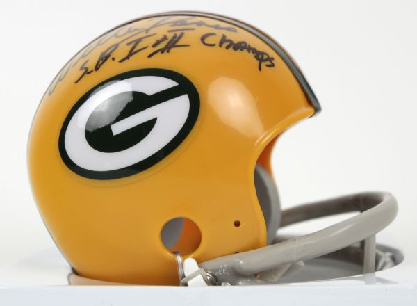1990s Willie Davis Green Bay Packers Signed Mini-Helmet With Inscription & 8" x 10" Photo Display - JSA