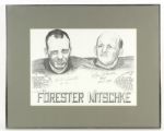 1990s Ray Nitschke & Bill Forrester Green Bay Packers Signed 30" x 24 1/2" Artwork - JSA 