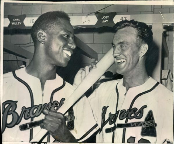1956-59 Hank Aaron Milwaukee Braves "Boston Herald Archives" Original Photos (BH Archives Hologram/MEARS LOA) - Lot of 2