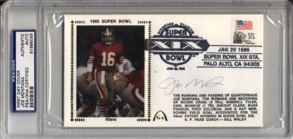 1985-90 Joe Montana San Francisco 49ers Signed First Day Covers PSA/DNA Slabbed - Lot of 3
