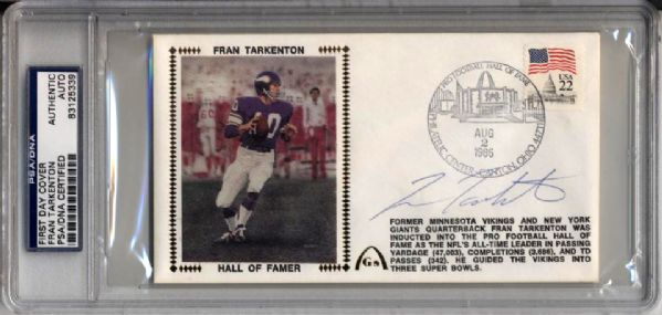 1985-89 Joe Namath O.J. Simpson Terry Bradshaw Fran Tarkenton Signed First Day Covers PSA/DNA Slabbed - Lot of 4