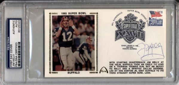 1985-89 Jim McMahon Doug Williams Phil Simms Jim Kelly Signed First Day Covers PSA/DNA Slabbed - Lot of 4