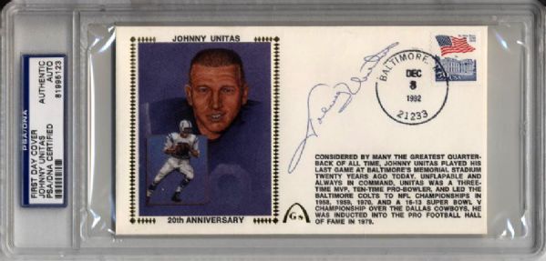 1992 Johnny Unitas Baltimore Colts Signed First Day Cover PSA/DNA Slabbed