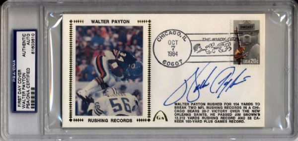 1984 Walter Payton Chicago Bears  Signed First Day Cover PSA/DNA Slabbed